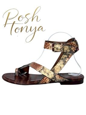 Naturalizer Sally Croc Embossed Snake Print Gladiator Sandals Mauve Size 8